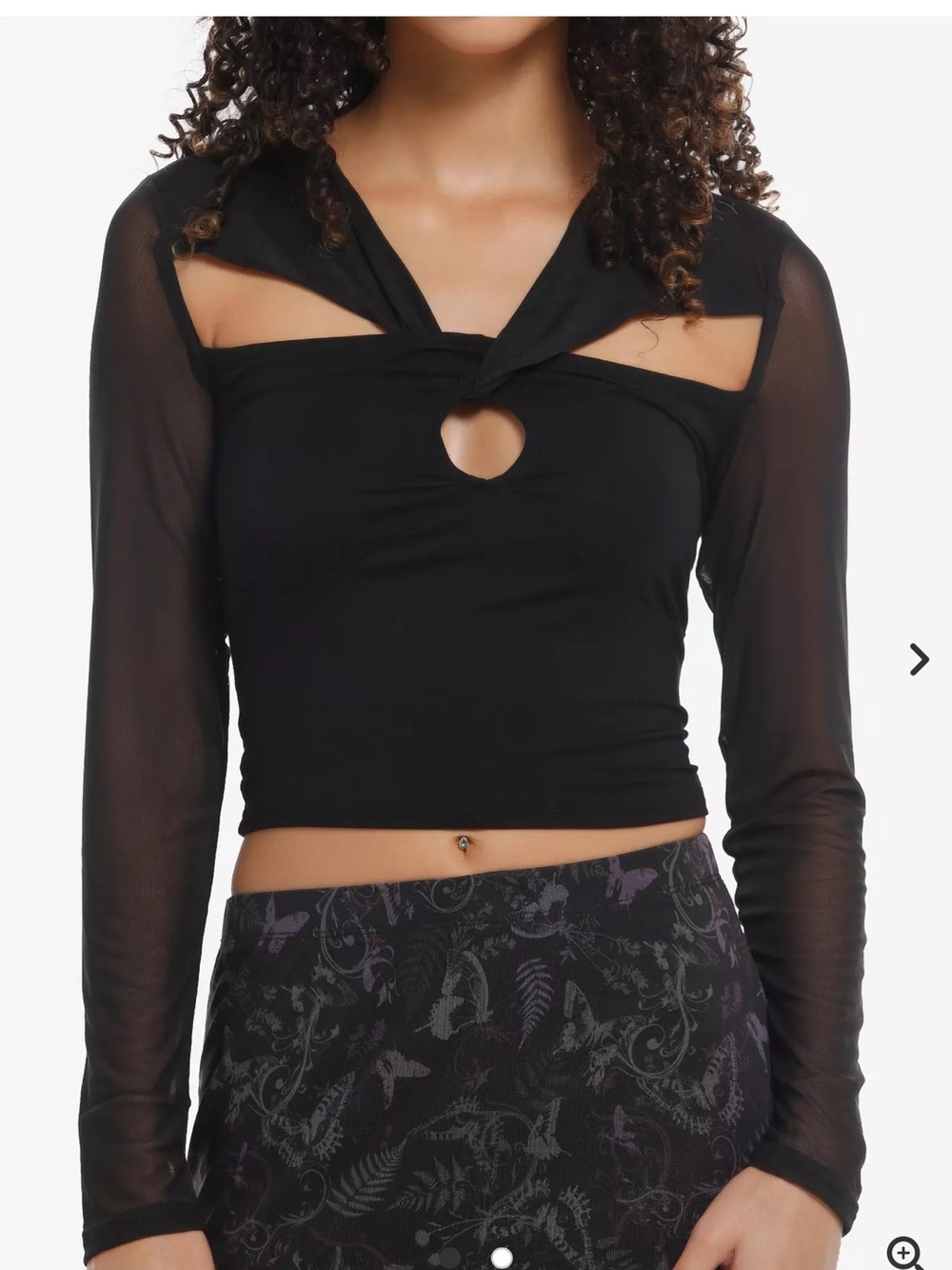 Killstar Black Twist Keyhole Mesh-Sleeve Crop Top